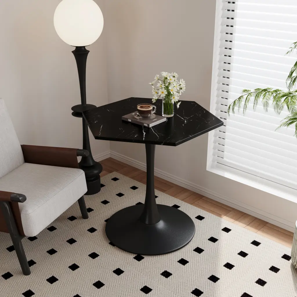 31.5 Inch Modern Hexagonal Coffee Table Printed Black Stone Table Top rnb