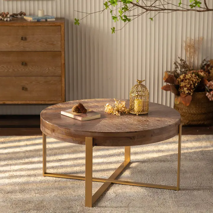 33.86 Inches Modern Retro Splicing Round Coffee Table Fir Timber Table Top rnb