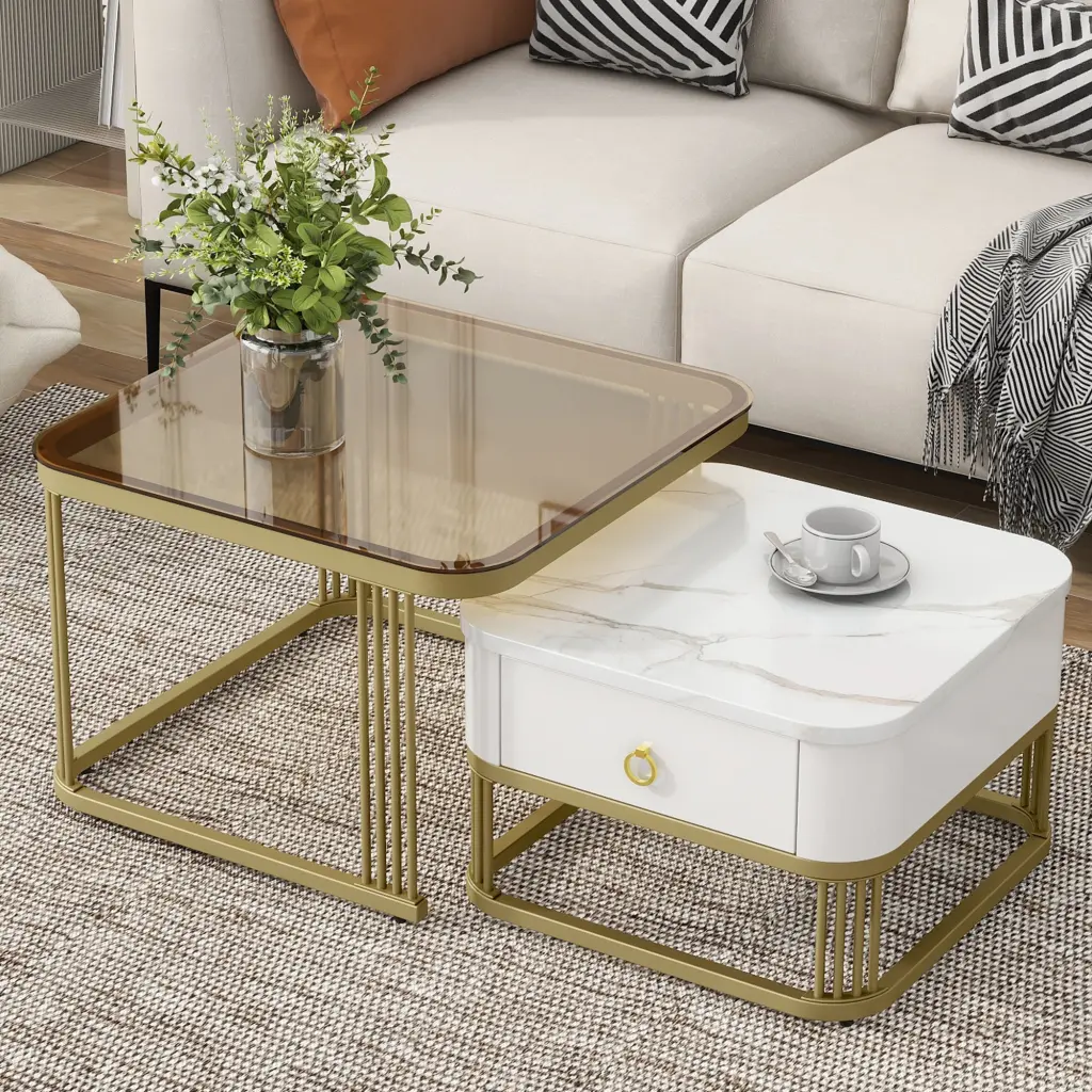 Nesting Coffee Table Set 2 Drawers, Square Stacking Tables rnb