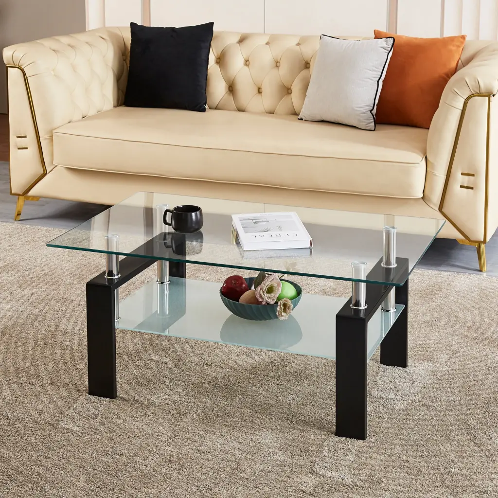 Tempered Clear Crystal Coffee Table 2 Layers Living Room Table rnb