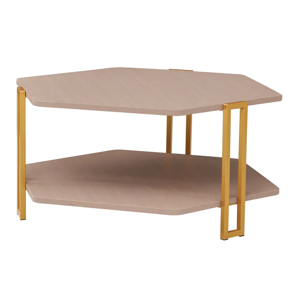 36 Inch Hexagonal Modern Coffee Table Timber Top and Metal Shelf Living Room royal hampton