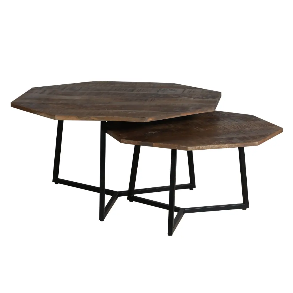 35 28 Inch 2 Piece Nesting Coffee Table Set Octagon Top Mango Timber Living Room royal hampton