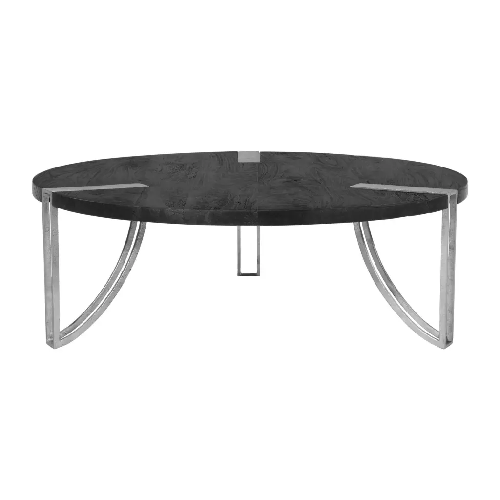 35 Inch Round Coffee Table Sandblasted Matte Black Mango Timber Top Contemporary Living Room Furniture royal hampton