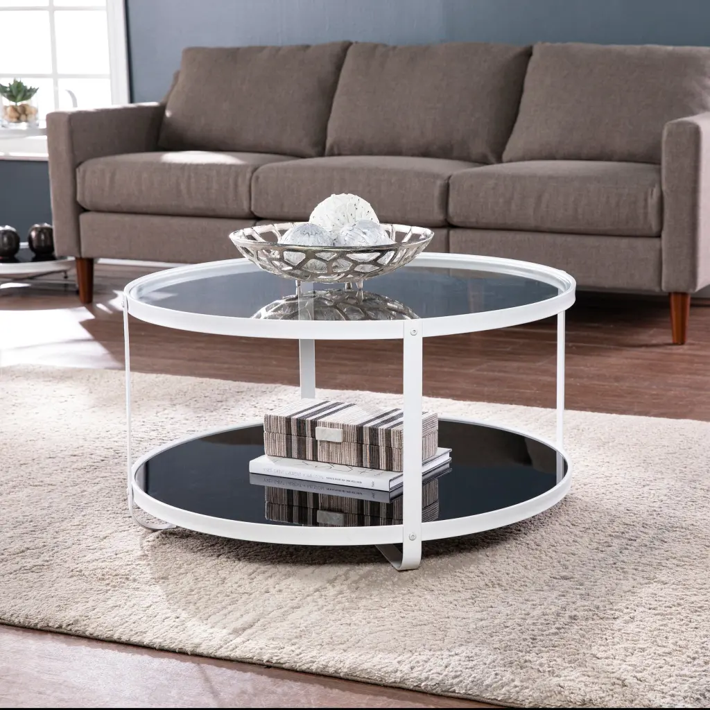 Vimmerly Crystal Top Cocktail Table Black Ferrous Metal Coffee Table Modern Living Room Furniture sei