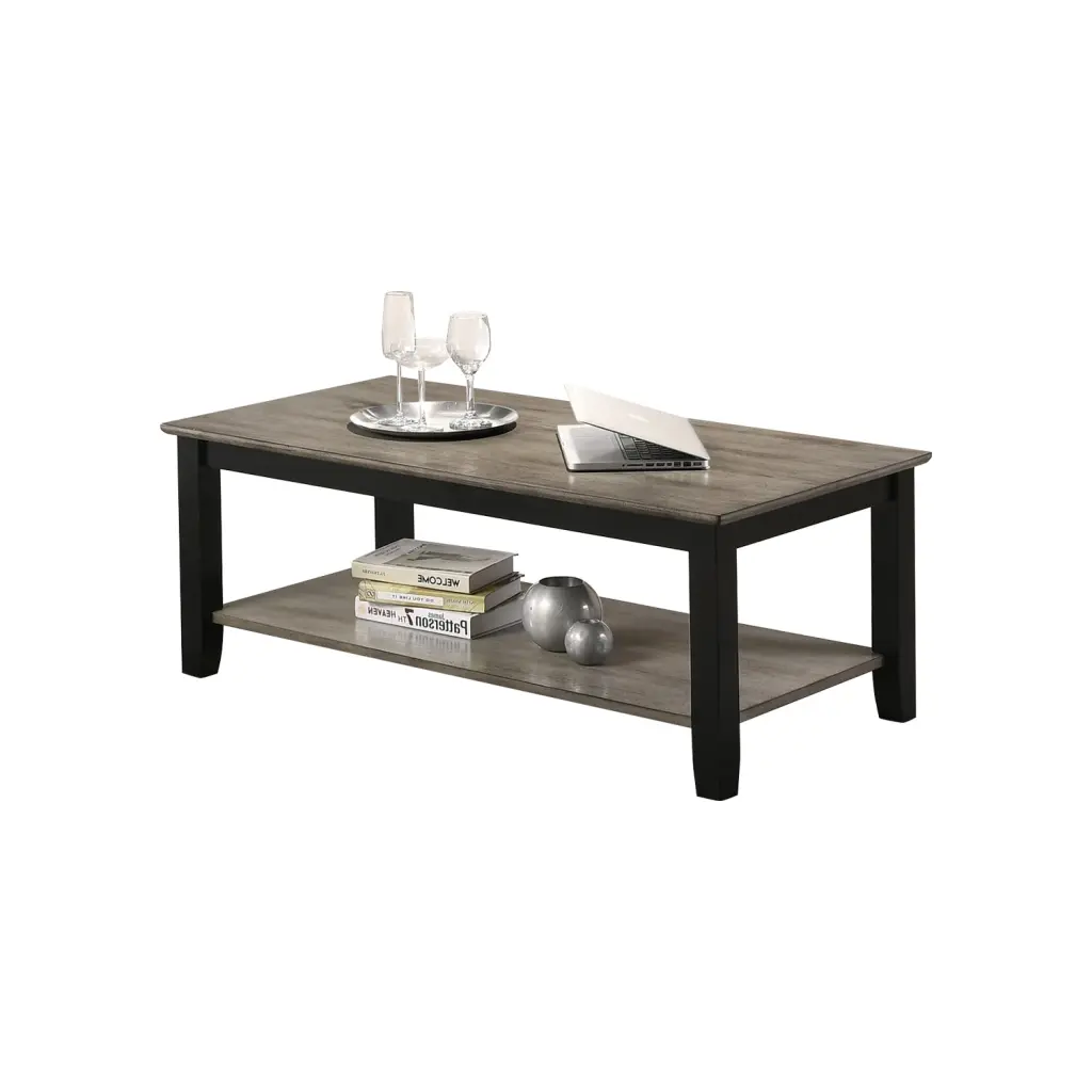 Dark Brown And Grey Coffee Table Open Shelf Modern Living Room Furniture simple relax