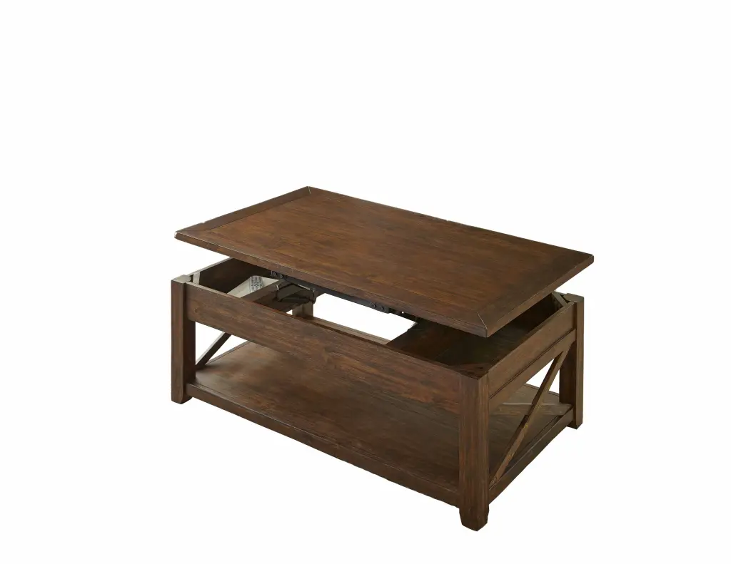 Lenka Lift Top Cocktail Table Brown Wood Coffee Table Hidden Storage steve silver furniture