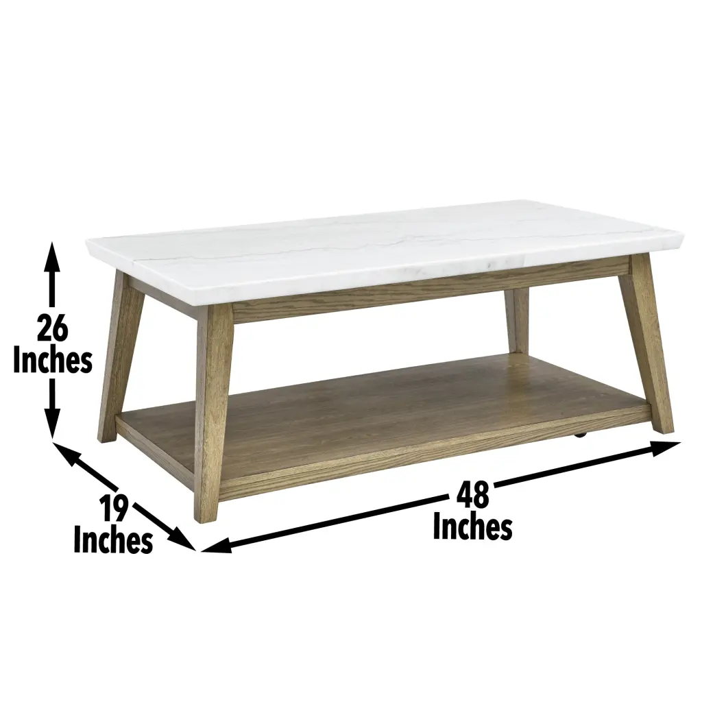 Vida Marble Top Coffee Table Casters Brown Wood Finish steve silver furniture