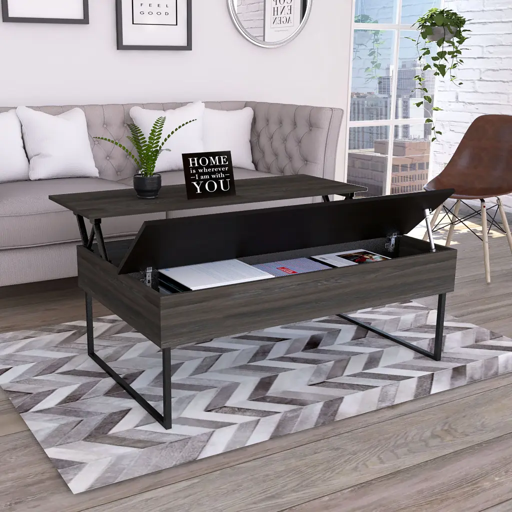 Lift Top Coffee Table Wuzz Two Legs Two Shelves Carbon Espresso Black treevol furniture