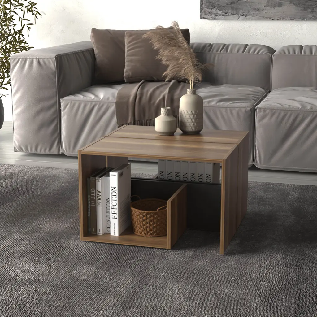 Everet 25 Inch High Coffee Table Walnut Desk Top Primary Living Space tuhome