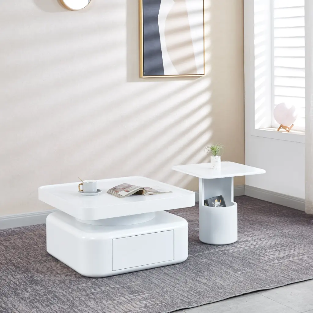 2 Pieces White MDF Square Coffee Table Set Living Room Bedroom w1241 artisan furniture