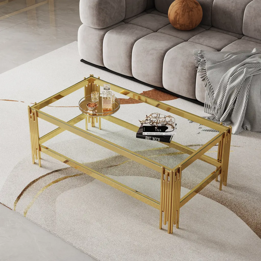 Top and Bottom Double Layer Tempered Crystal Coffee Table Mirror Finish Modern Design w1311 artisan furniture