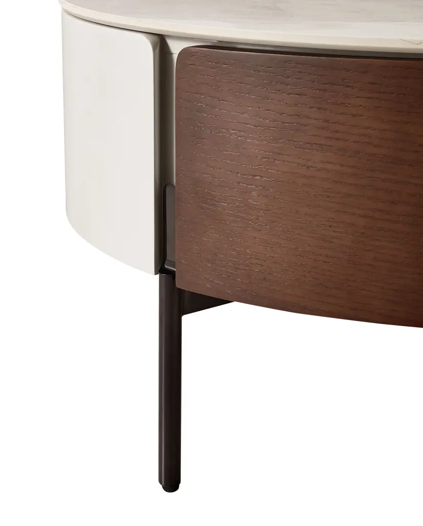 Modern Round White Real Timber Hue Coffee Table Drawers And Metal Base w1911