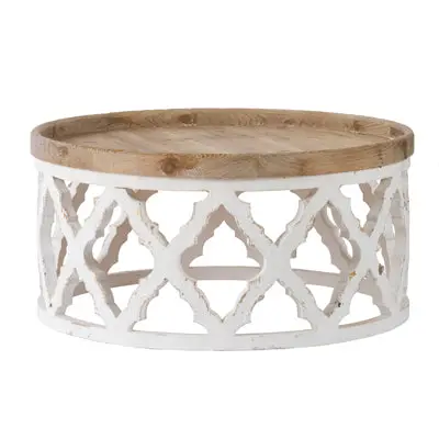 Rustic Round Timber Coffee Table 31.9X31.9X15.7 Inches White Primary Living Room Table w2078
