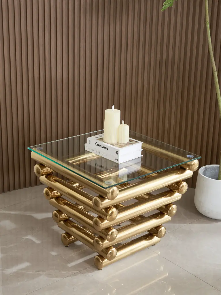 Precious Metal Stainless Alloy Clear Tempered Crystal Coffee Table Bedroom w2978