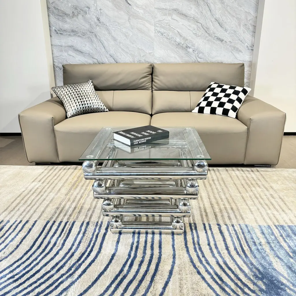 Shiny Metal Stainless Alloy Thickened Clear Tempered Crystal Coffee Table w2978