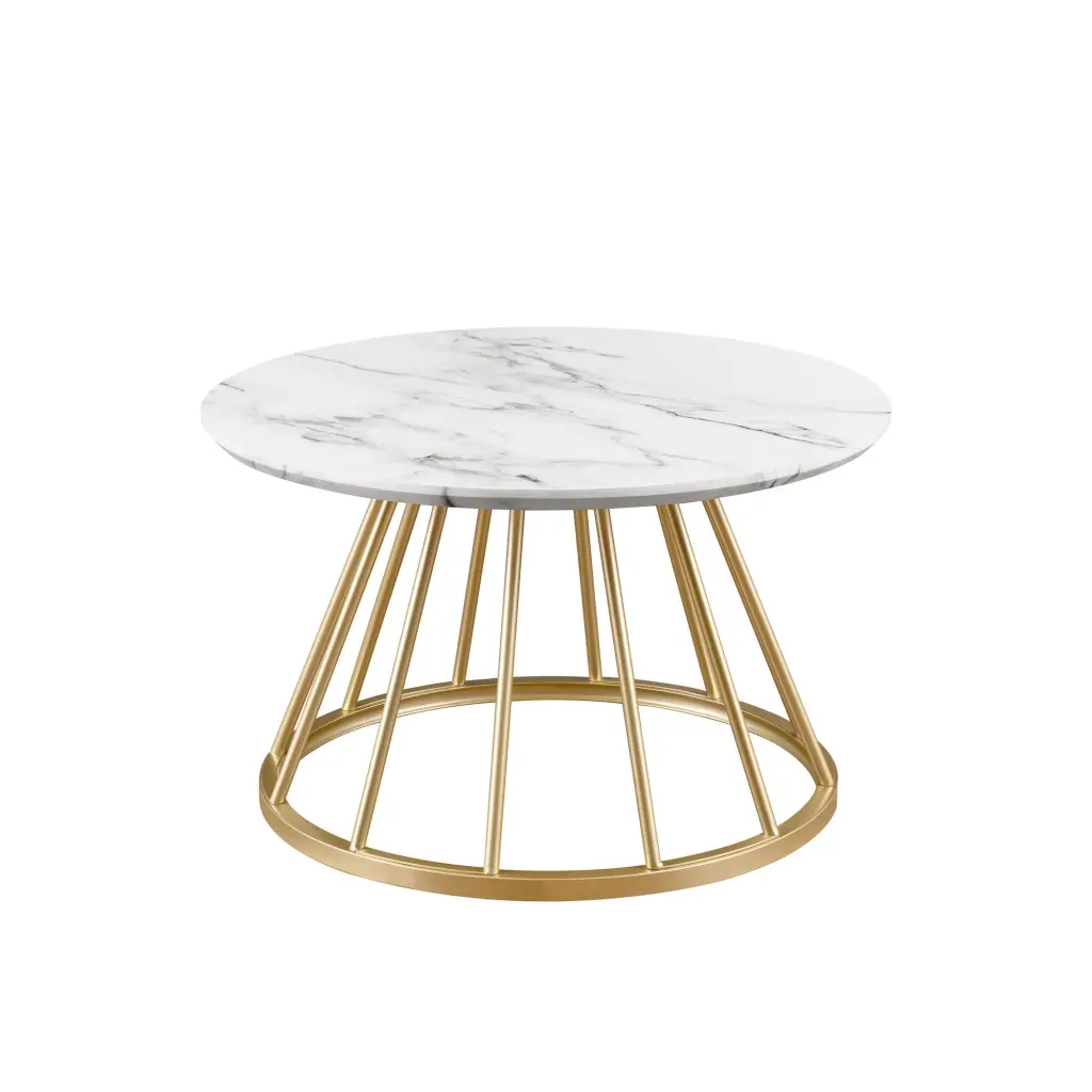 Modern Round Coffee Table Metal Base and White Marble Top walker edison