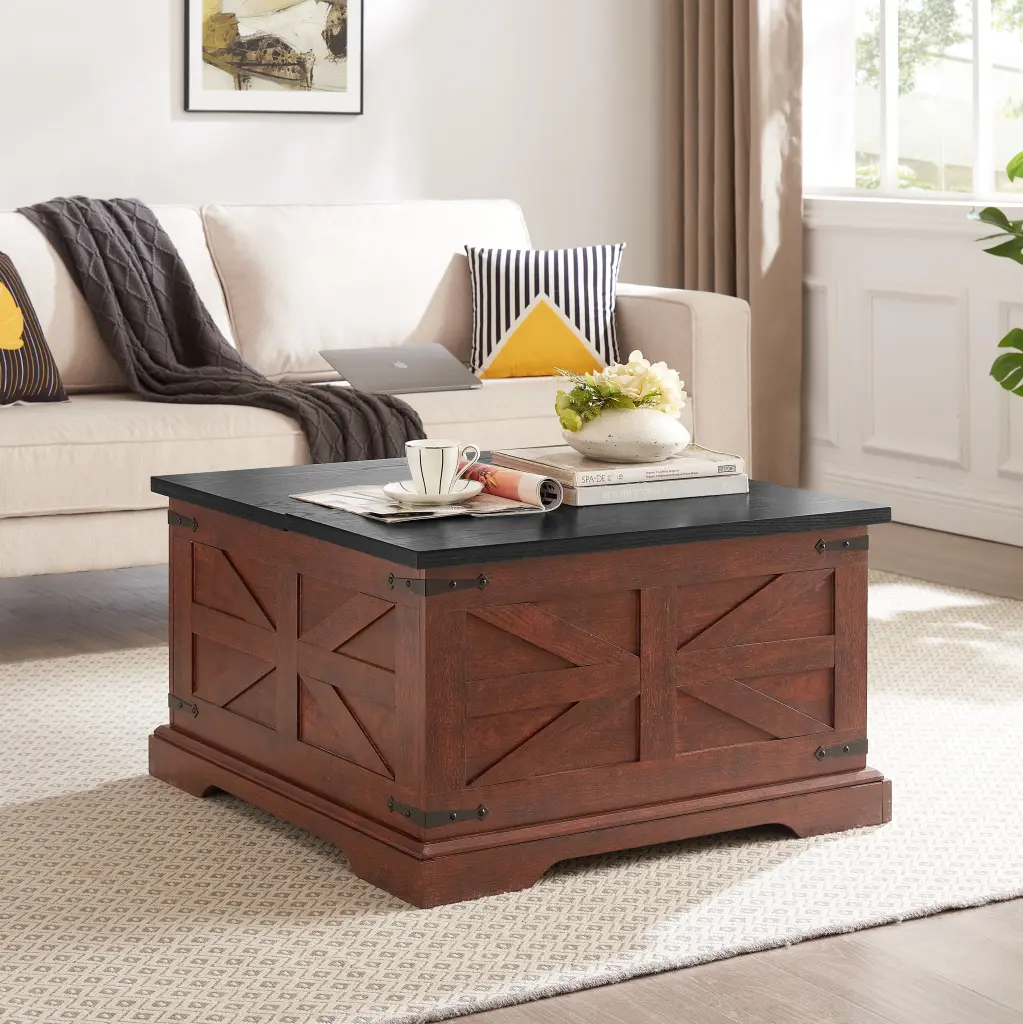 Farmhouse Coffee Table & End Table Set Barn Design Rustic Cocoa Finish wande furniture