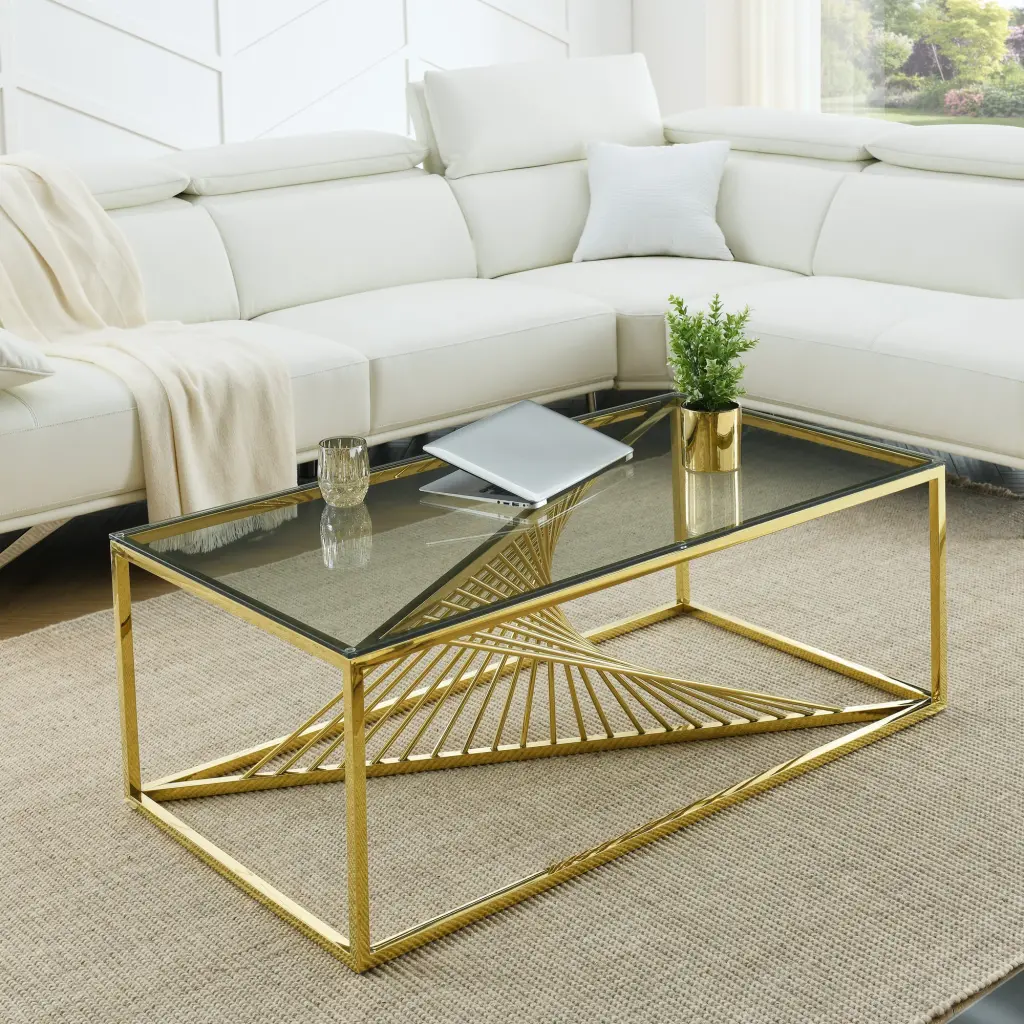 Modern Rectangular Coffee Accent Table Clear Tempered Crystal Top woker furniture