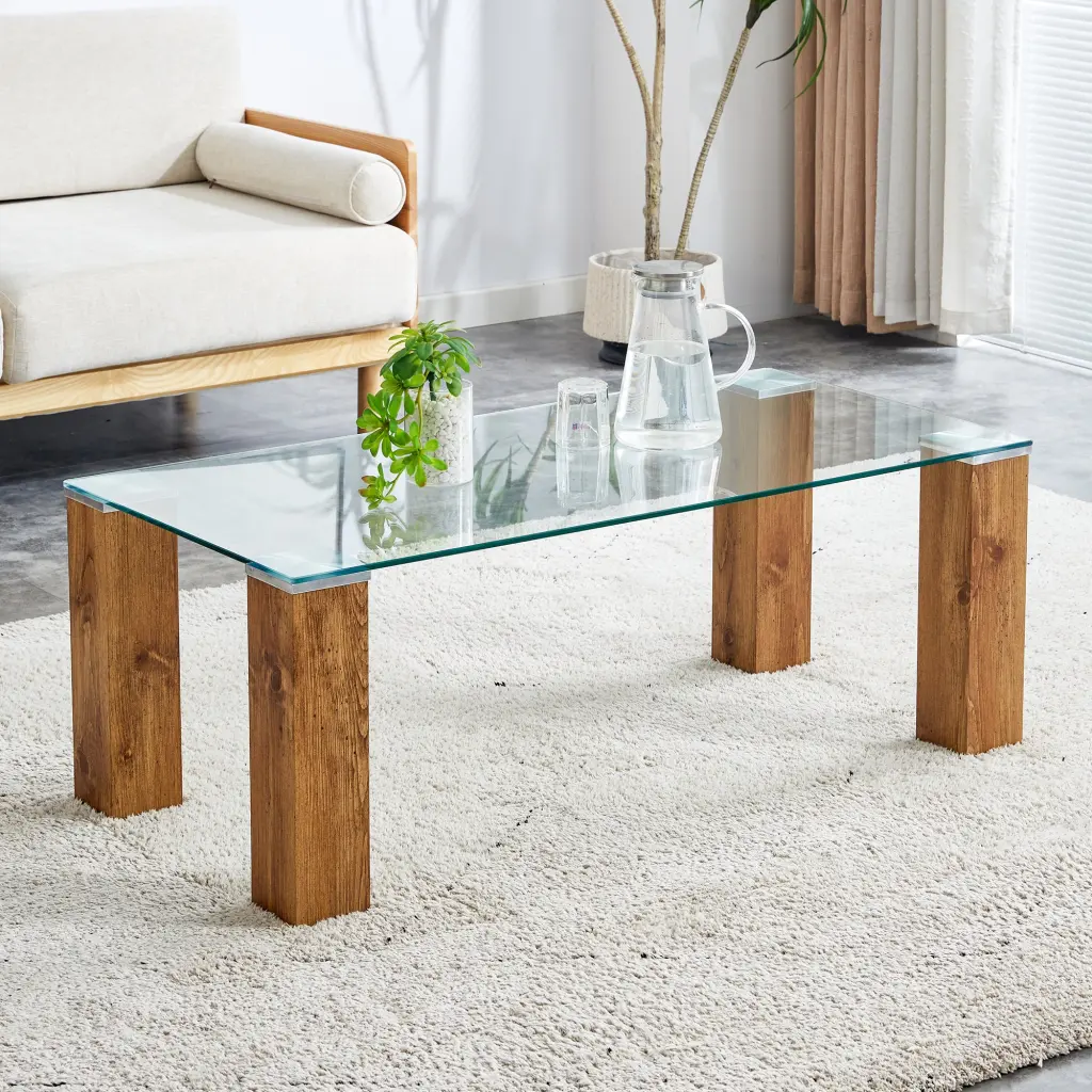 Crystal Top Coffee Table MDF Legs - Elegant Tea Table Living Room furniture