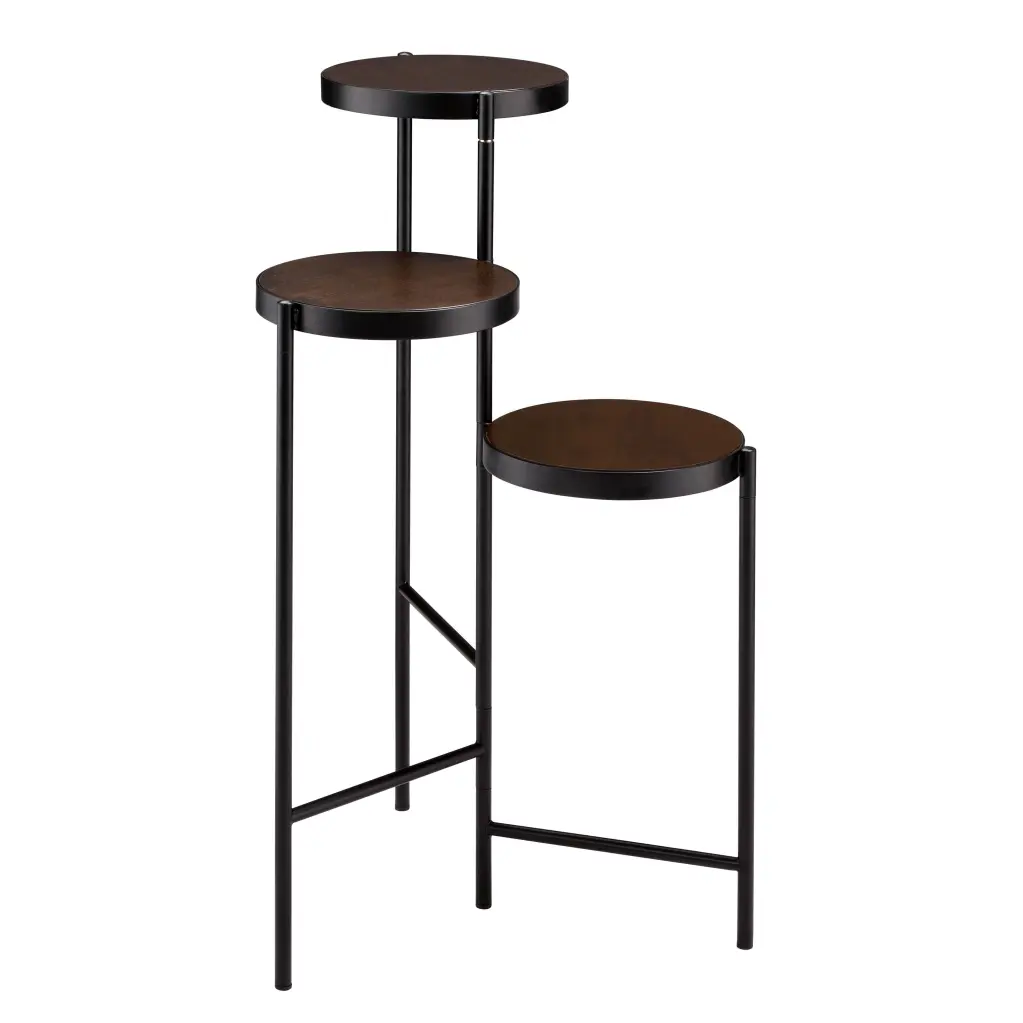 Black and Walnut 3 Tier Collapsible Plant Stand Black Timber Metallic Finish furniture max