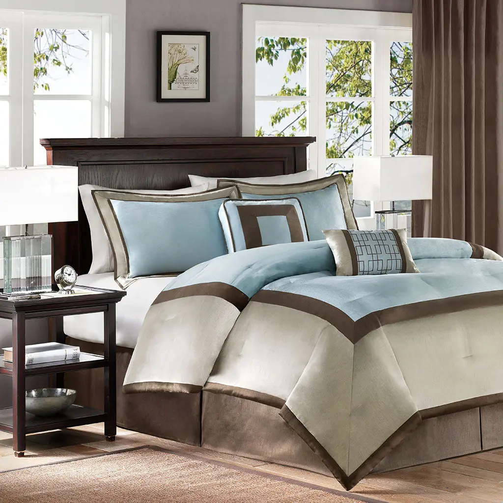 7-Piece Comforter Set Blue Polyester Bedroom Decor jla