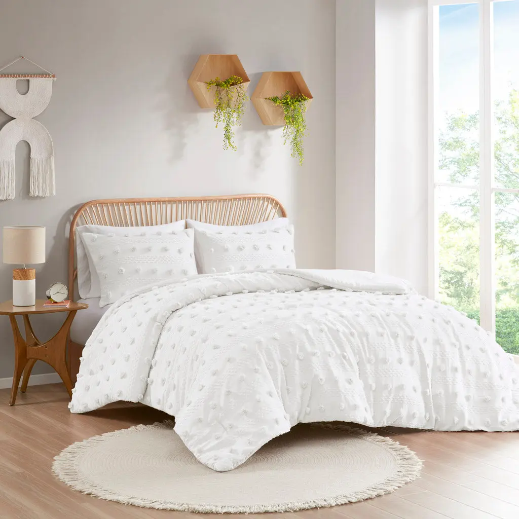 Clip Jacquard Comforter Set Twin Size Ivory Polyester Bedding jla