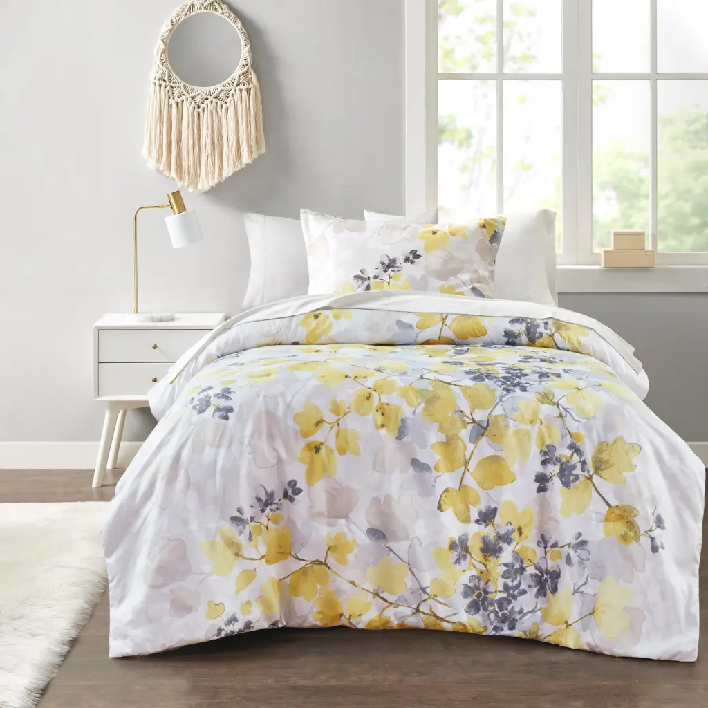 Comforter Set Bed Sheets Yellow Queen Multicolor Polyester jla