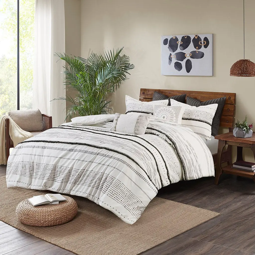 Cotton Printed Comforter Set Trims Black White King Cal King Bedding jla
