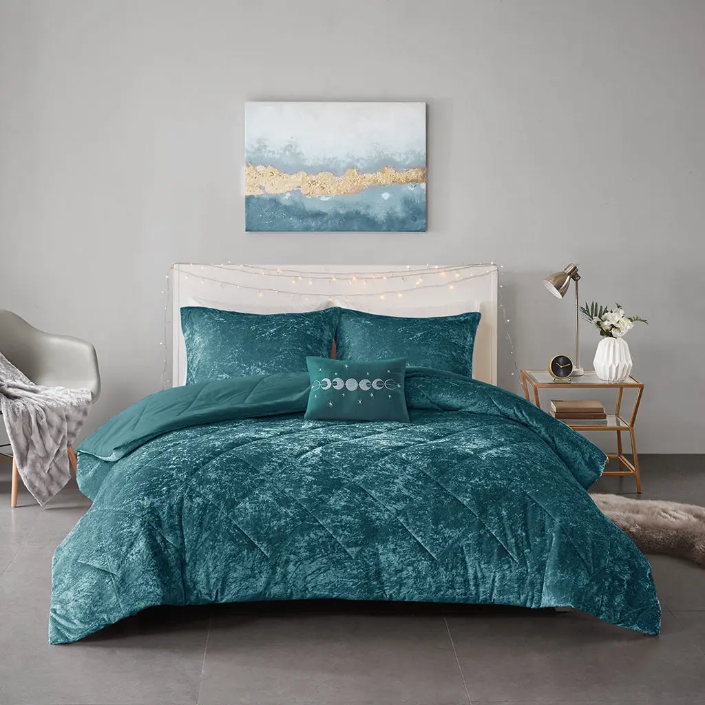 King Size Teal Velvet Comforter Set Polyester Soft Bedding jla