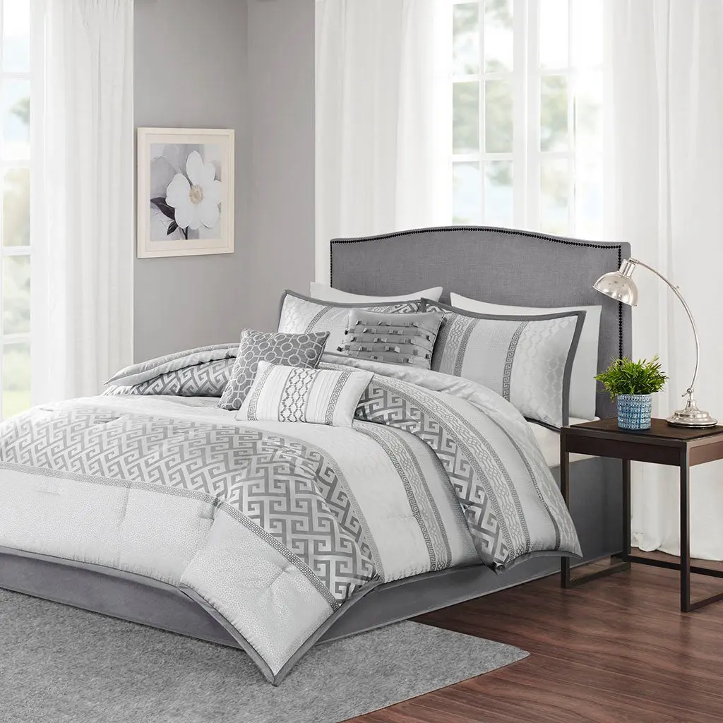 7 Piece Comforter Set Grey King King Grey Polyester jla