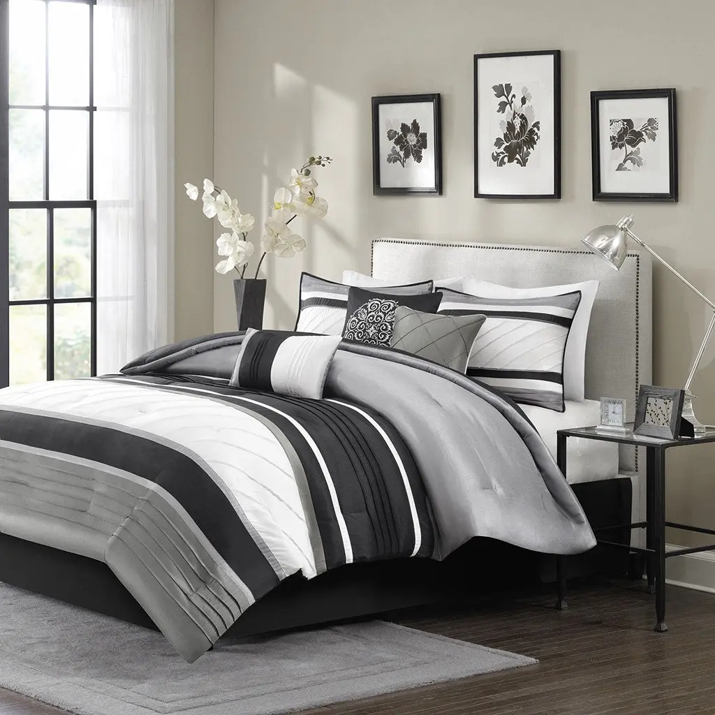7 Piece Comforter Set Grey King King Grey Polyester jla
