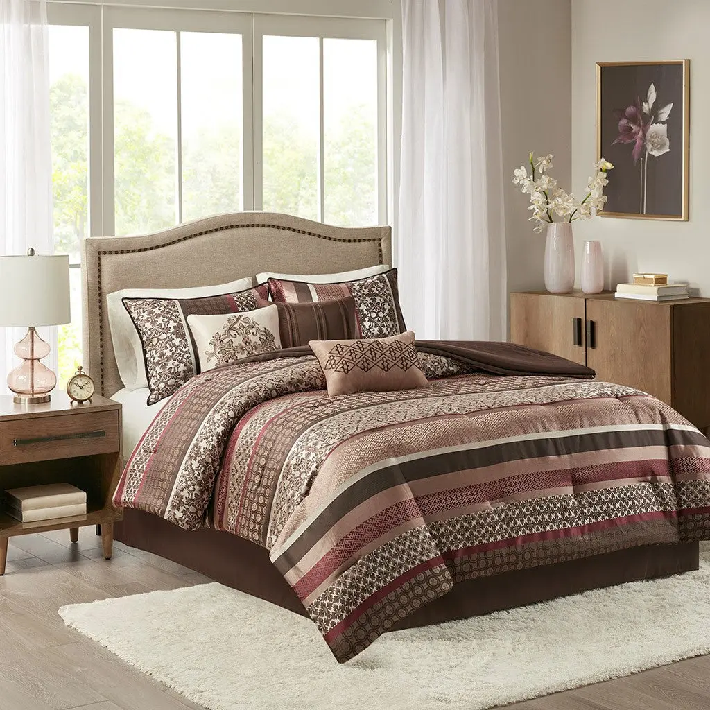 7 Piece Comforter Set Red Cal King California King Red Polyester jla