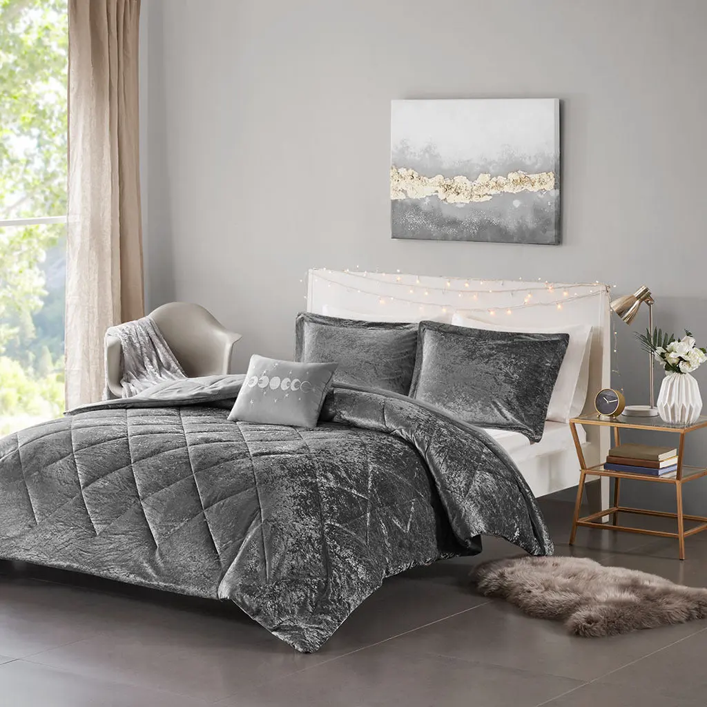 Velvet Comforter Set Full Grey Polyester jla