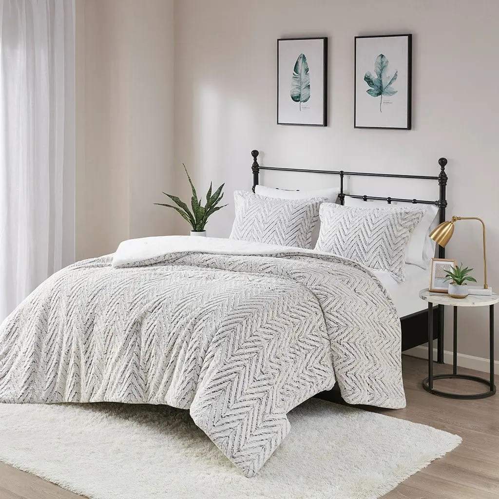 Ultra Plush Down Alternative Comforter Set King Ivory Faux Fur Bedding jla