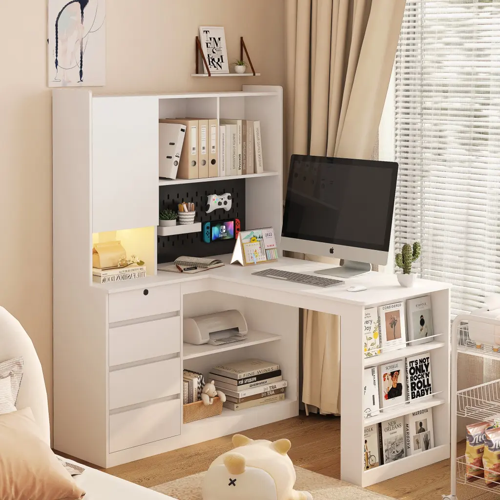 L Shaped Desk Power Adapter - Computer Desk Drawers, Bookshelf & Hutch dasenwood
