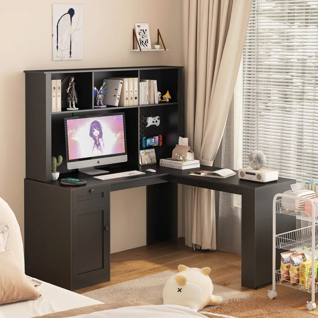 L Shaped Desk Power Adapter Computer Desk Drawers And Bookshelf dasenwood