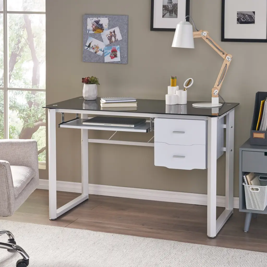 Crystal Computer Desk White Black MDF Modern Workstation nh-an