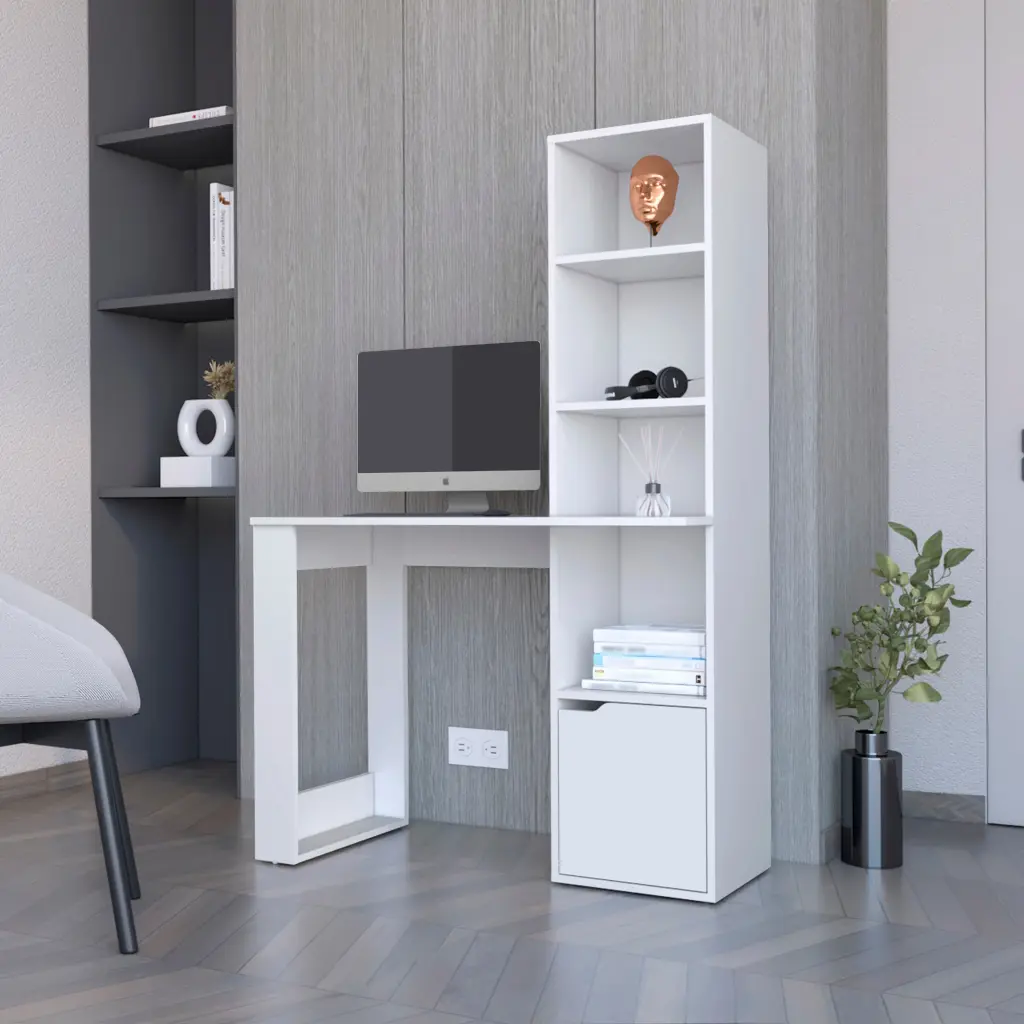 Anson Computer Desk 4 Tier Bookcase And 1 Door Cabinet White rta muebles colombia