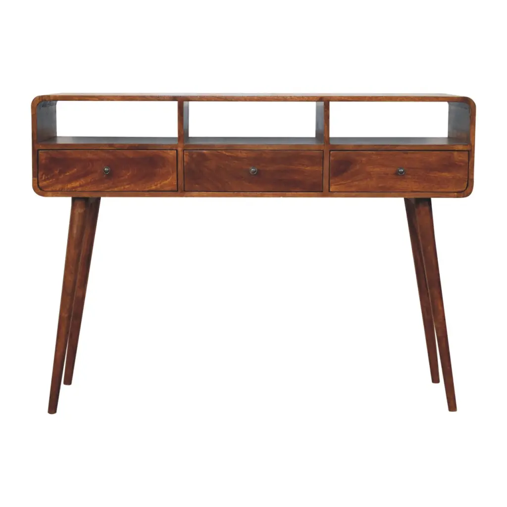 Solid Timber Triple Curved Chestnut Console Table Entryway or Living Room artisan furniture