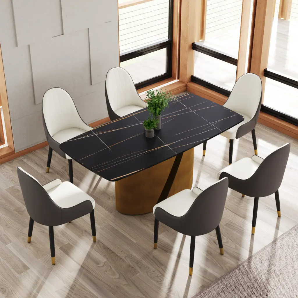 70.86 Inch Modern Artificial Marble Curved Black Panel Metal Alloy Console Table atunus