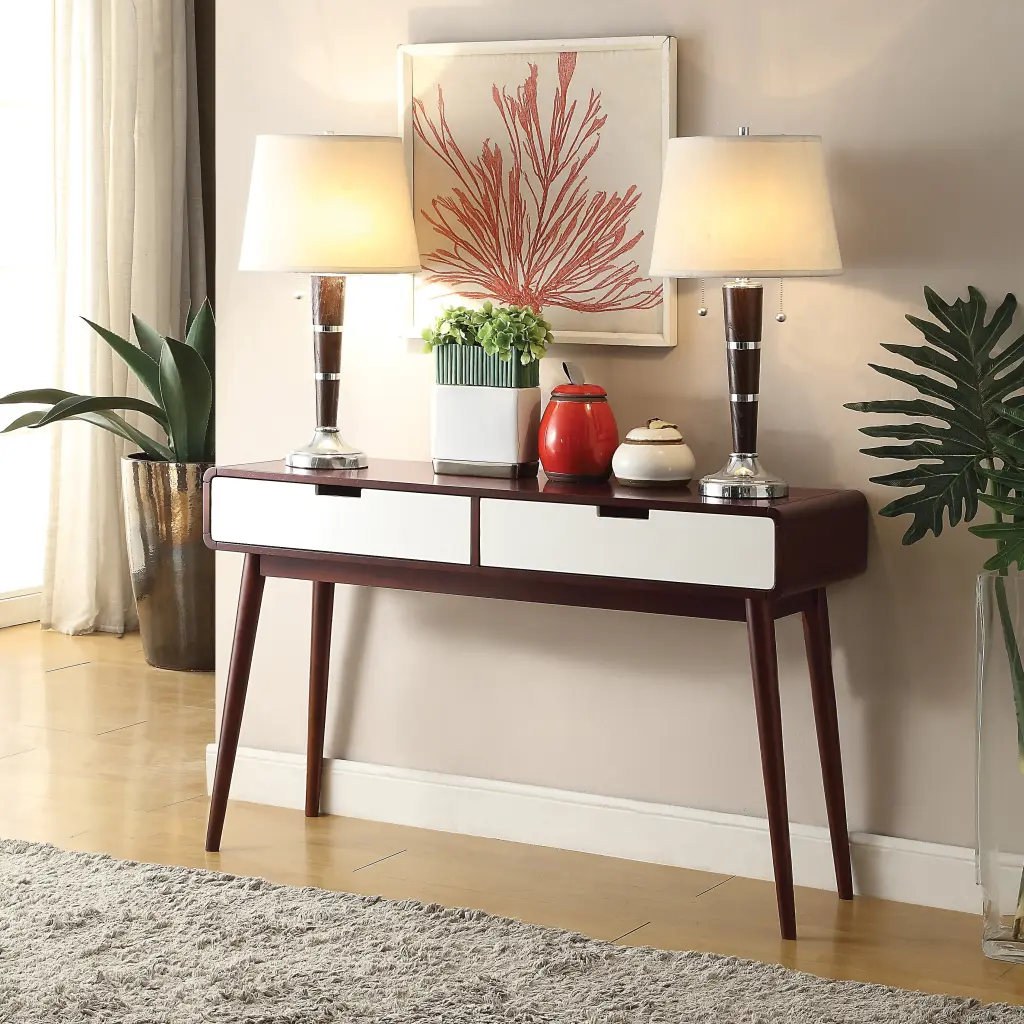 Espresso and White 2 Drawer Sofa Table Primary Living Space furniture max