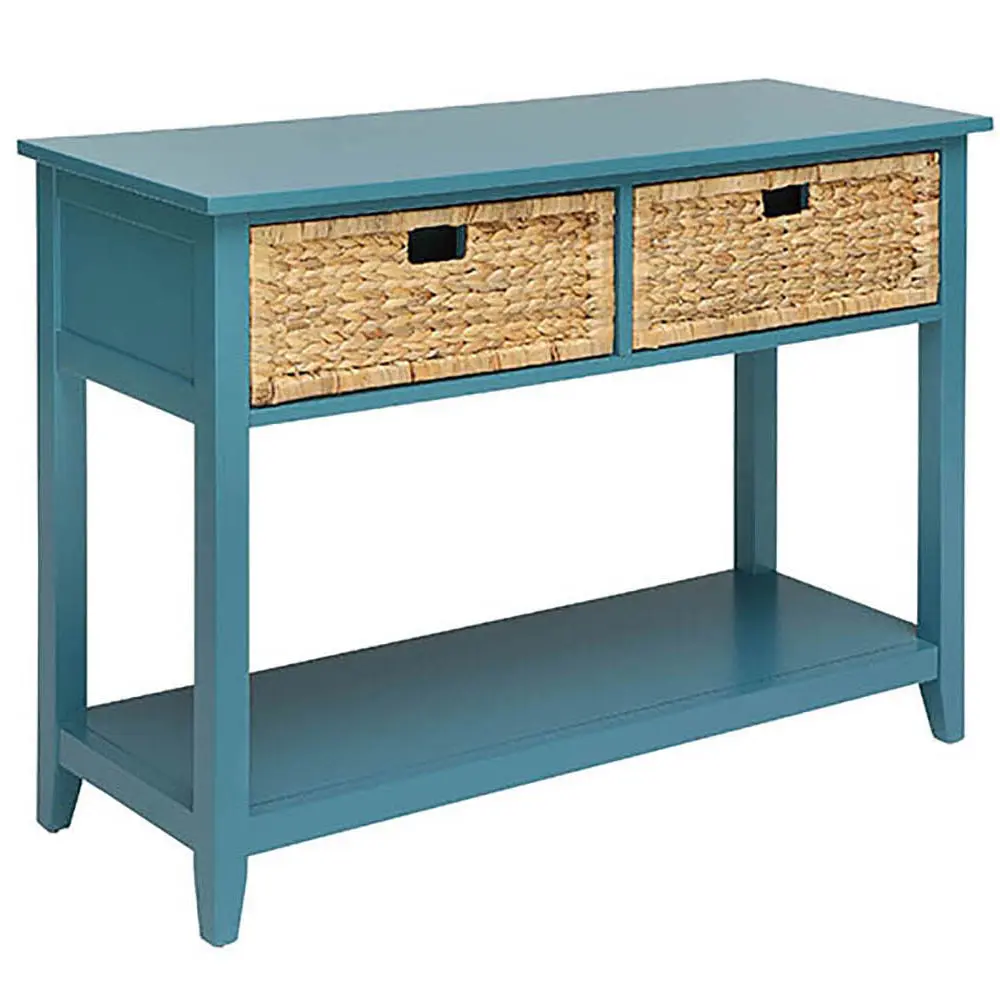 Teal Console Table Bottom Shelf and Drawers Primary Living Space furniture max