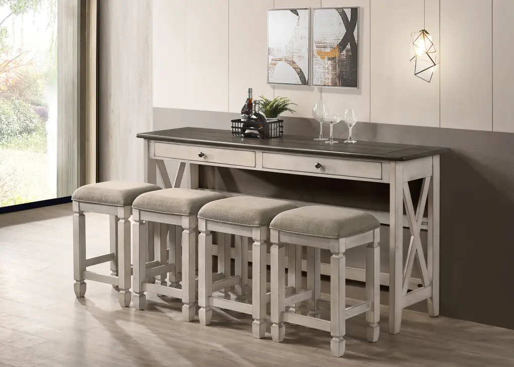 Console Table 4 Stools Antique White Solid Wood and MDF Design ihomefurnishings