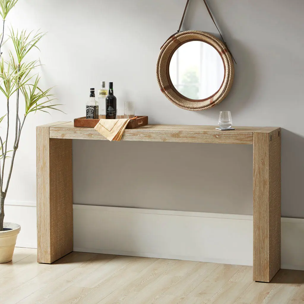 64 Inch Console Table Natural Timber Modern Design jla
