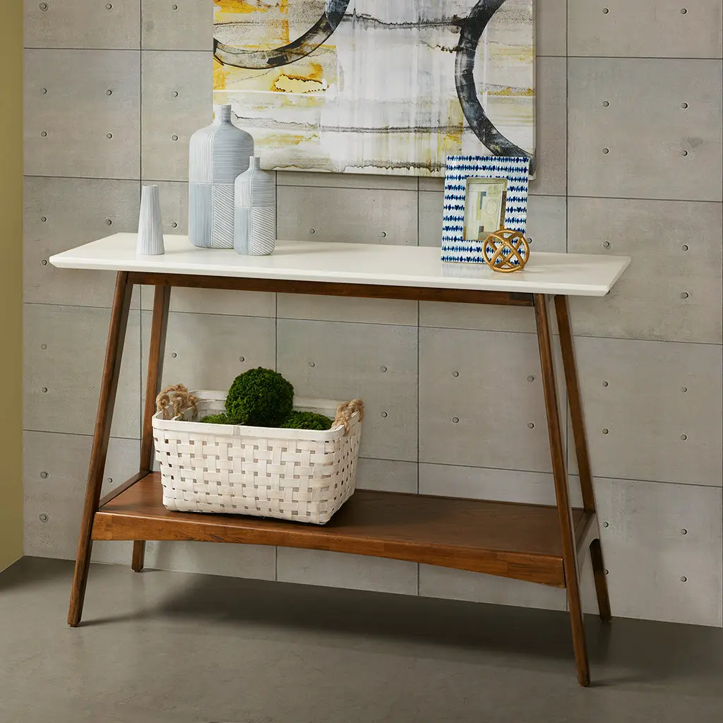 Parker Console Table Off White Pecan Wood Finish jla