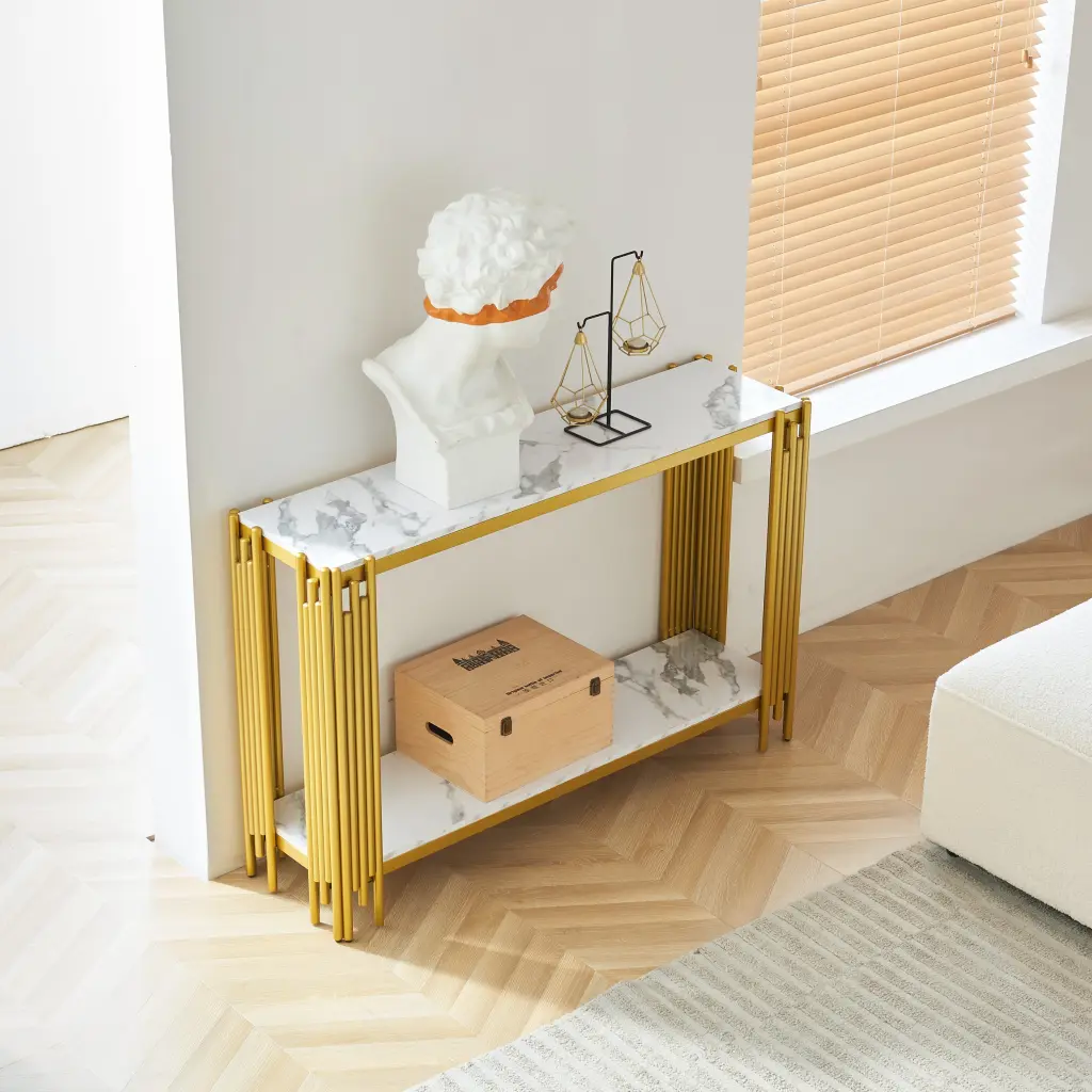 2 Tier Faux Marbling Console Table Modern Narrow Sofa Table Living Room modasi