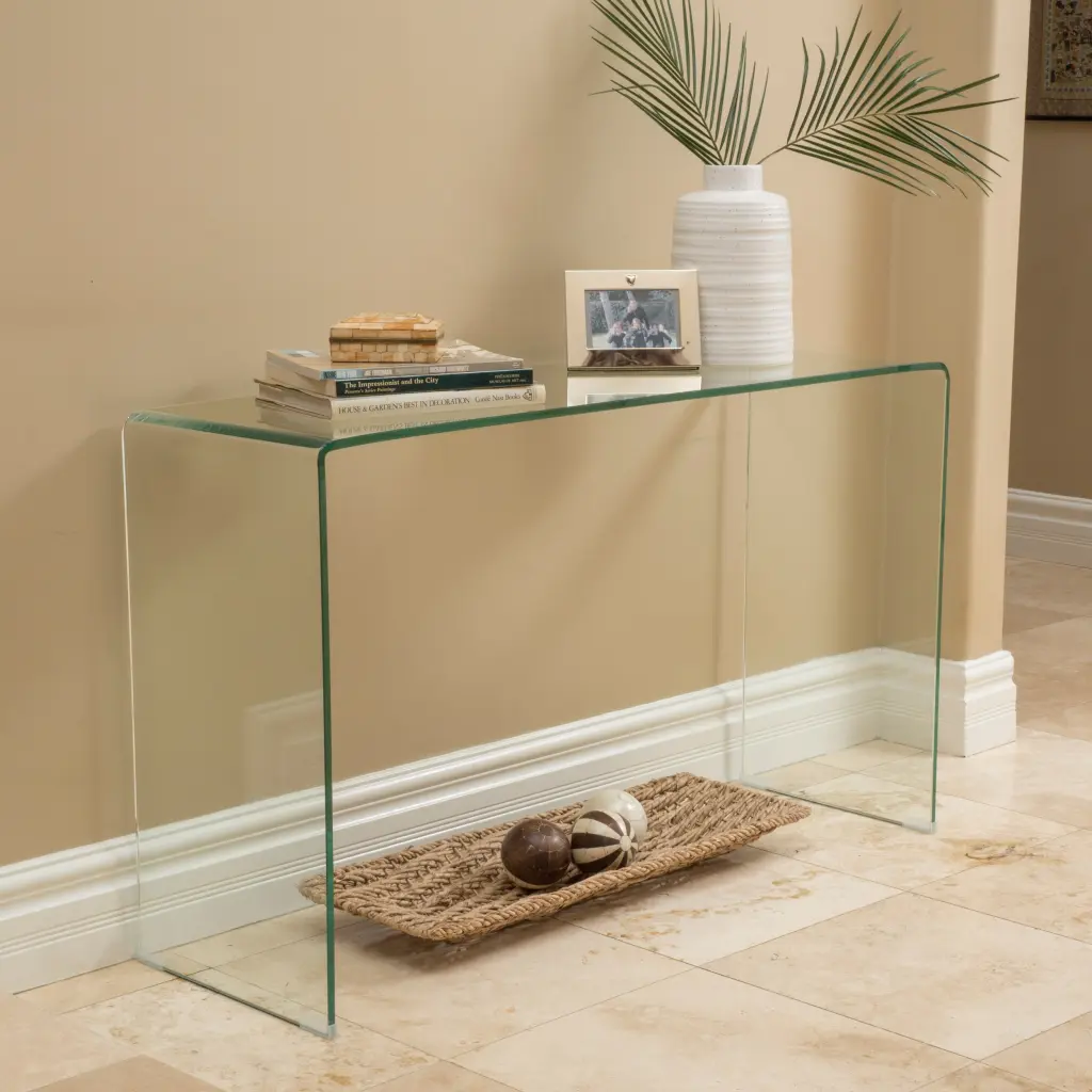 12mm Tempered Bent Glass Console Table Clear Glass Top nh-cloudhouse