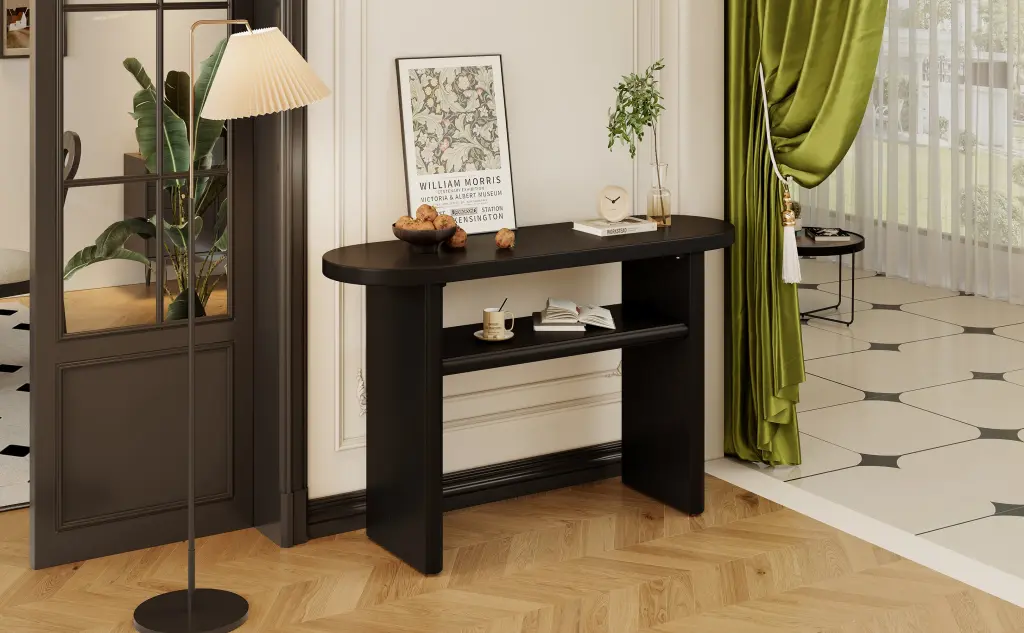 Elegant Minimalist Console Table Rounded Edges And Sturdy Shelf rnb