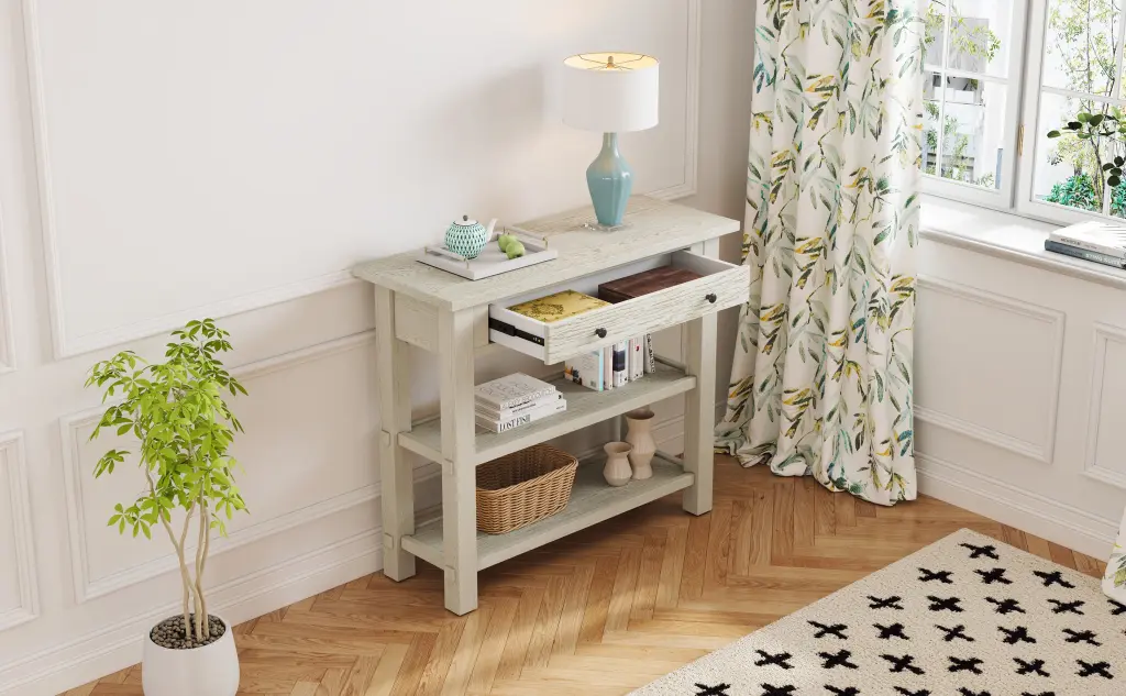 Retro Console Table Drawer And Two Sturdy Shelves Entryway Living Room Hallway rnb