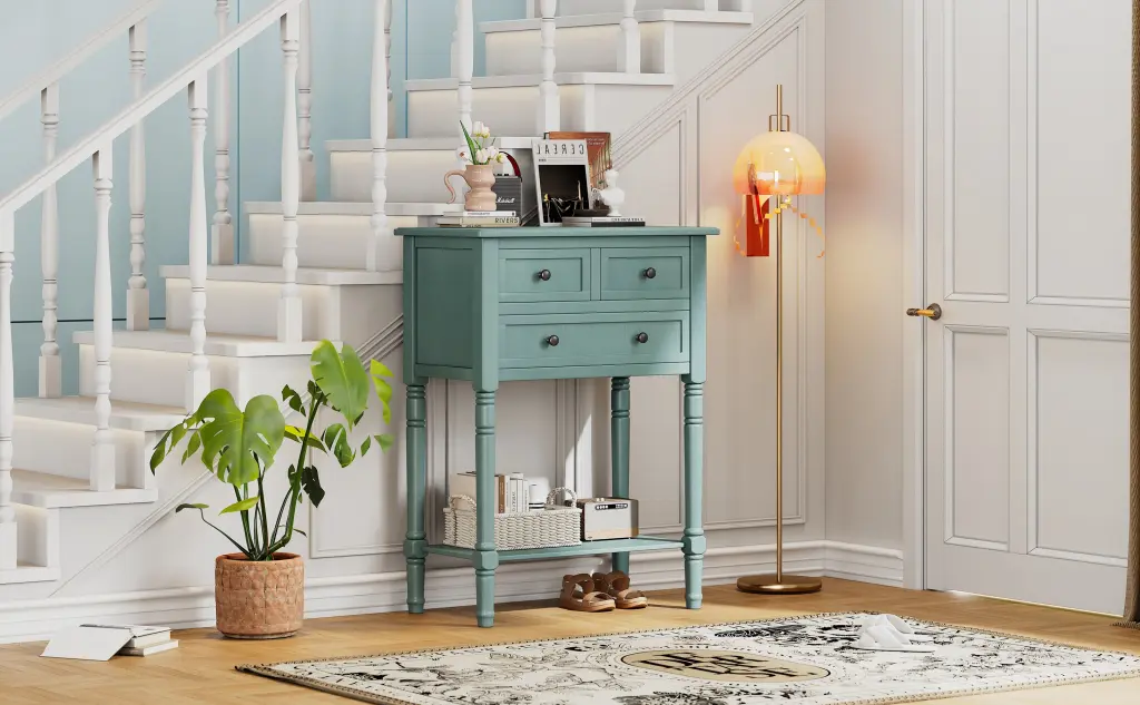 Slim Console Table Three Storage Drawers Sofa Entryway rnb